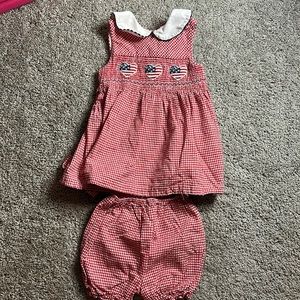 Red White and Blue Dress with bloomers. Size 18 months. EUC.